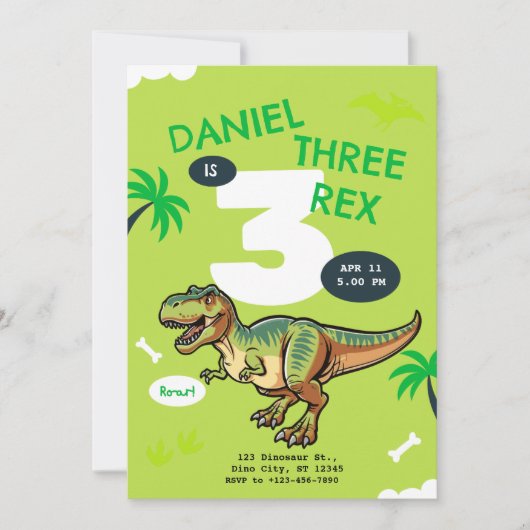 T-Rex-Dinosaur-Geburtstagsfeier Einladung (Vorderseite)