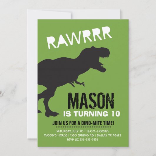 T Rex Dinosaur Geburtstagsparty Einladungen (Vorderseite)