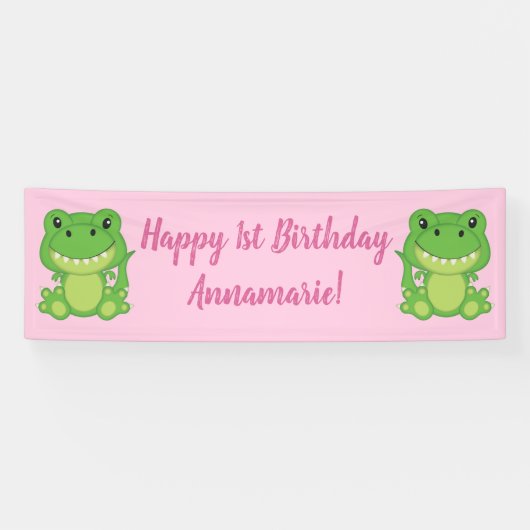 T-Rex Dinosaur Geburtstagsparty Pink Banner (Horizontal)