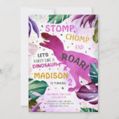 T Rex Dinosaur Girl Birthday Einladung (Vorderseite)