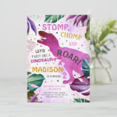 T Rex Dinosaur Girl Birthday Einladung (Stehend Vorderseite)