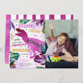 T Rex Dinosaur Girl Birthday Foto Einladung (Vorne/Hinten)