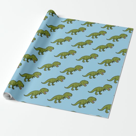 T-Rex Dinosaur Green Blue Seamless Muster Geschenkpapier (Ungerollt)
