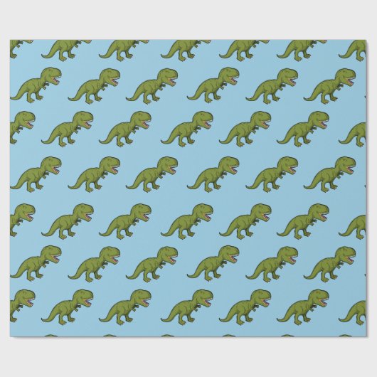 T-Rex Dinosaur Green Blue Seamless Muster Geschenkpapier (Flach)