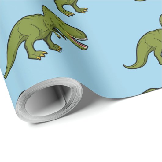 T-Rex Dinosaur Green Blue Seamless Muster Geschenkpapier (Rolleneckpunkt)