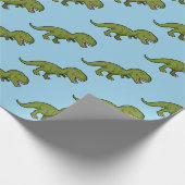 T-Rex Dinosaur Green Blue Seamless Muster Geschenkpapier (Ecke)