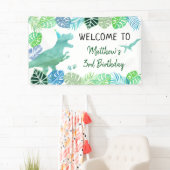 T-Rex Dinosaur Greenery Birthday Banner (Insitu)