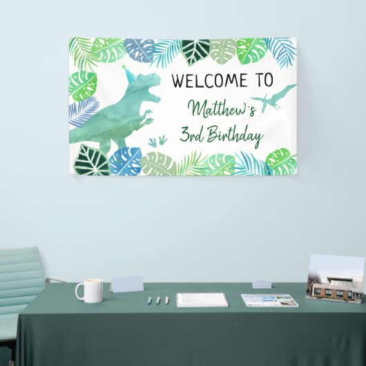 T-Rex Dinosaur Greenery Birthday Banner (Messeveranstaltung)