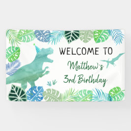 T-Rex Dinosaur Greenery Birthday Banner