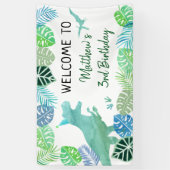 T-Rex Dinosaur Greenery Birthday Banner (Vertikal)