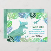 T-Rex Dinosaur Greenery Birthday Dankeskarte (Vorne/Hinten)