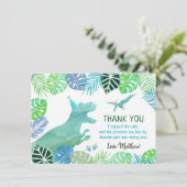 T-Rex Dinosaur Greenery Birthday Dankeskarte (Stehend Vorderseite)