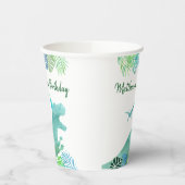 T-Rex Dinosaur Greenery Birthday Pappbecher (Links)