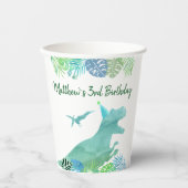 T-Rex Dinosaur Greenery Birthday Pappbecher (Vorderseite)