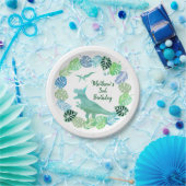 T-Rex Dinosaur Greenery Birthday Pappteller (Party)