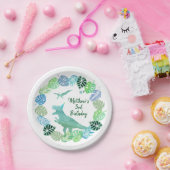 T-Rex Dinosaur Greenery Birthday Pappteller (Party)