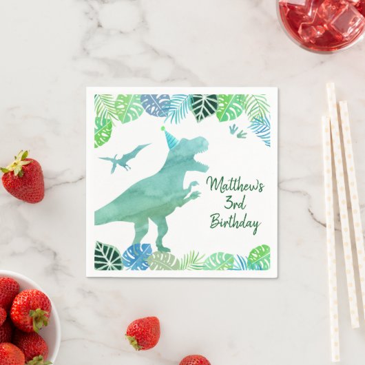T-Rex Dinosaur Greenery Birthday Serviette (Beispiel)