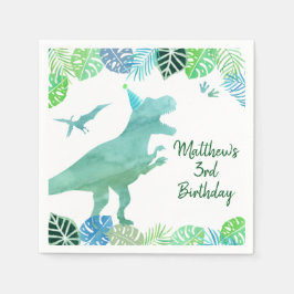 T-Rex Dinosaur Greenery Birthday Serviette