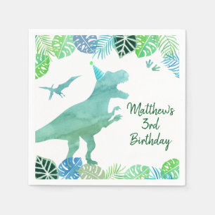 T-Rex Dinosaur Greenery Birthday Serviette