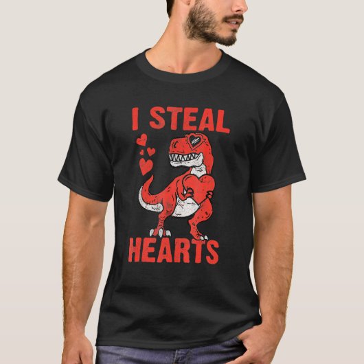 T Rex Dinosaur I Steal Hearts Valentines Day Boy K T-Shirt (Vorderseite)