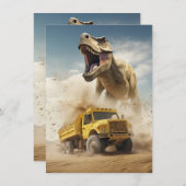 T-Rex Dinosaur Jagen a Dump Truck Birthday Party Einladung (Vorne/Hinten)