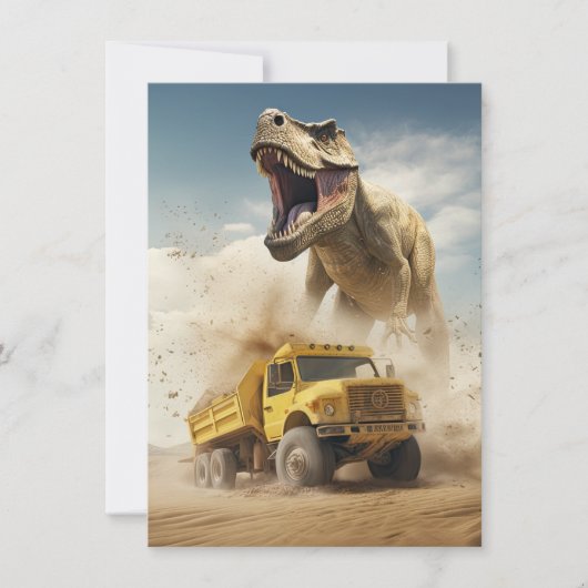 T-Rex Dinosaur Jagen a Dump Truck Birthday Party Einladung (Vorderseite)