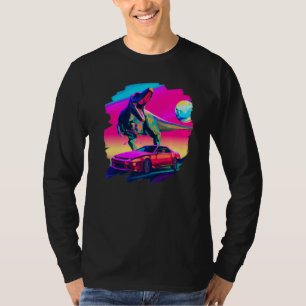 T Rex Dinosaur Jagen Sportwagen im Weltraum Tyrann T-Shirt