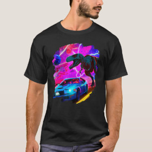T Rex Dinosaur Jagen Sportwagen im Weltraum Tyrann T-Shirt