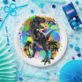 T-Rex Dinosaur Jurassic Reptile auf Paint Stains Pappteller (Party)