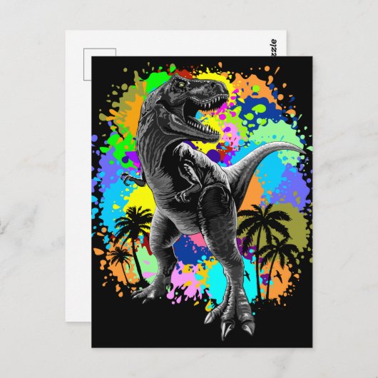 T-Rex Dinosaur Jurassic Reptile auf Paint Stains Postkarte (Vorne/Hinten)