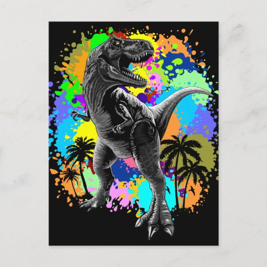 T-Rex Dinosaur Jurassic Reptile auf Paint Stains Postkarte (Vorderseite)