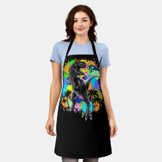 T-Rex Dinosaur Jurassic Reptile auf Paint Stains Schürze (Getragen)