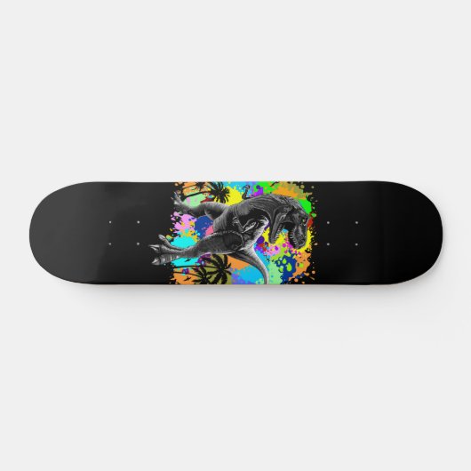 T-Rex Dinosaur Jurassic Reptile auf Paint Stains Skateboard (Horizontal)