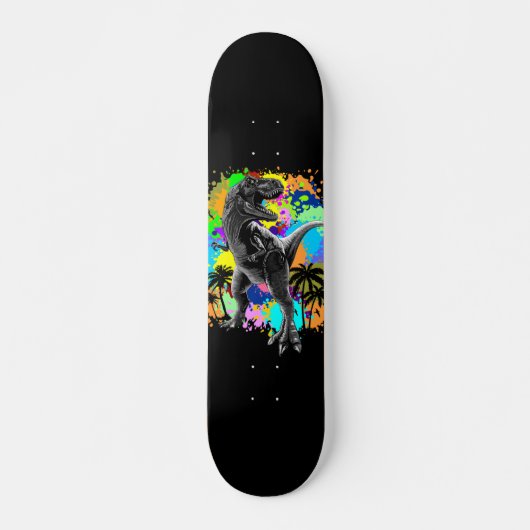 T-Rex Dinosaur Jurassic Reptile auf Paint Stains Skateboard (Vorne)