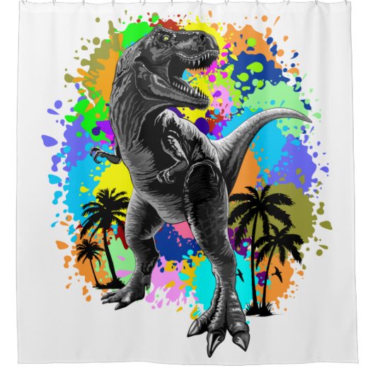 T-Rex Dinosaur Jurassic Reptile on Paint Stains Duschvorhang (Vorderseite)