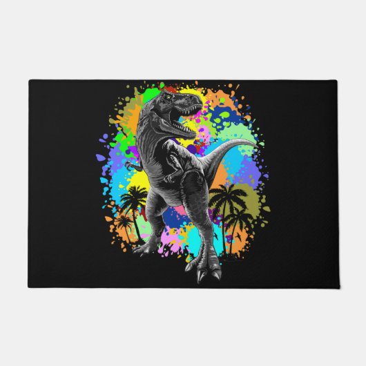 T-Rex Dinosaur Jurassic Reptile on Paint Stains Fußmatte (Vorderseite)