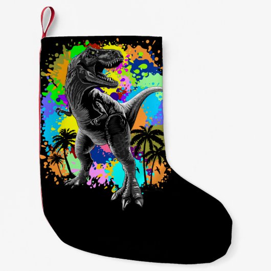 T-Rex Dinosaur Jurassic Reptile on Paint Stains Kleiner Weihnachtsstrumpf (Vorderseite)