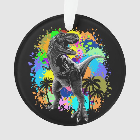T-Rex Dinosaur Jurassic Reptile on Paint Stains Ornament (Vorderseite)