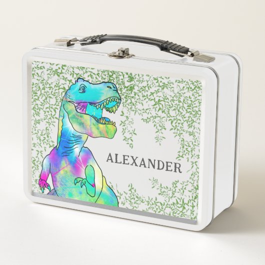 T-Rex Dinosaur Kids Name Metall Brotdose (Vorderseite)