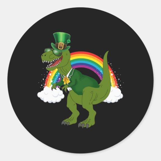 T-Rex Dinosaur Kobold Regenbogen St. Patrick's Day Runder Aufkleber (Vorderseite)