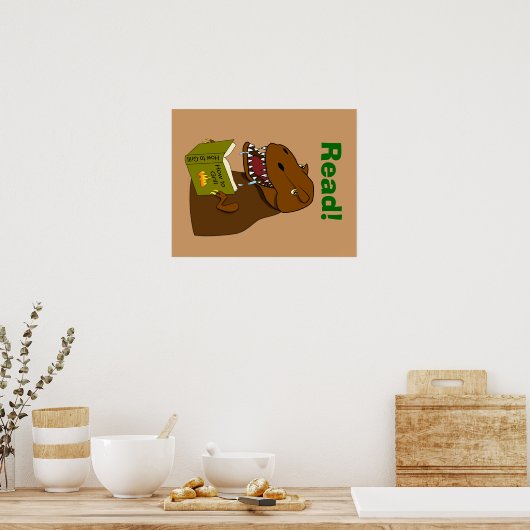 T Rex Dinosaur Lesend Funny School Educational Poster (Küche)