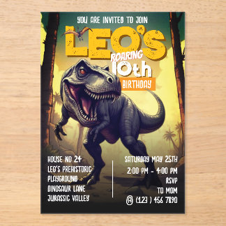 T-Rex Dinosaur Liebhaber 10. Geburtstag Acryleinladungen