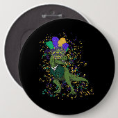T Rex Dinosaur Mardi Gras Boy Girl Kind Button (Vorne & Hinten)
