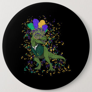 T Rex Dinosaur Mardi Gras Boy Girl Kind Button