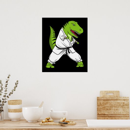 T-Rex Dinosaur Ninja Martial Arts Karate Poster (Küche)