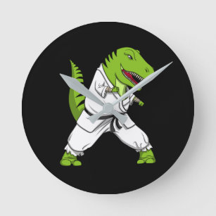 T-Rex Dinosaur Ninja Martial Arts Karate Runde Wanduhr