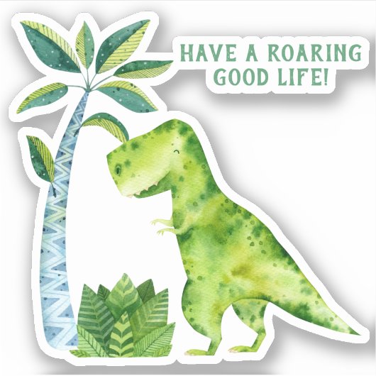 *~* T-Rex Dinosaur Palm Tree Roaring Good Life Aufkleber (Vorderseite)