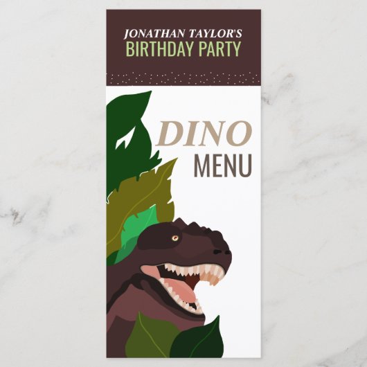 T Rex Dinosaur Party Kindermenü Menükarte (Vorderseite)
