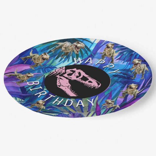 T Rex Dinosaur Party Pappteller (Schrägansicht)