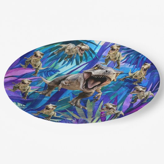 T Rex Dinosaur Party Pappteller (Schrägansicht)